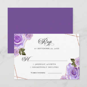 Purple and Gold Roses Glitter Wedding RSVP Invitation