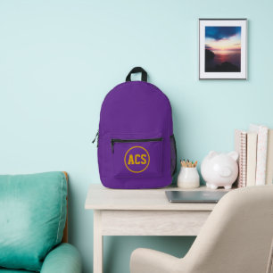 Purple and Gold School Colours and Letters Printed Backpack
