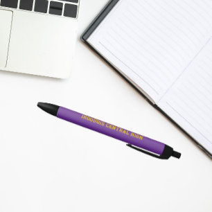 Purple and Gold School Colours and Name Black Ink Pen