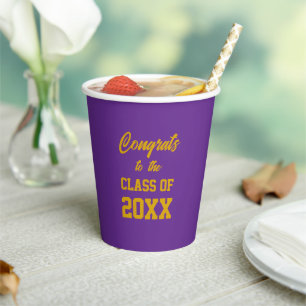 Purple and Gold School Colours Graduation Party Paper Cups