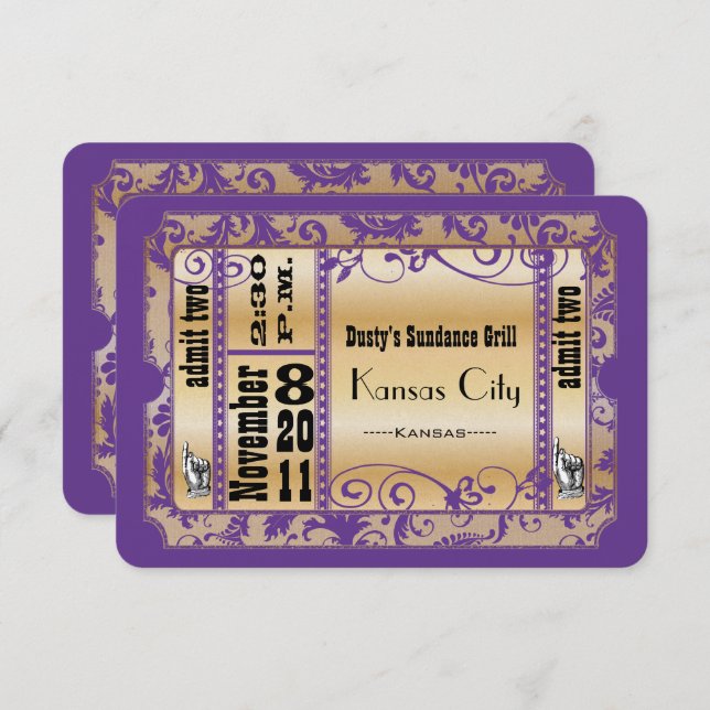 Purple and Gold Showbill Wedding Response Cards (Front/Back)