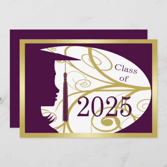 Purple and Gold Silhouette 2025 Graduation Party Invitation (Front/Back)