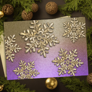 Purple and Gold Snowflake Shimmer Holiday Card