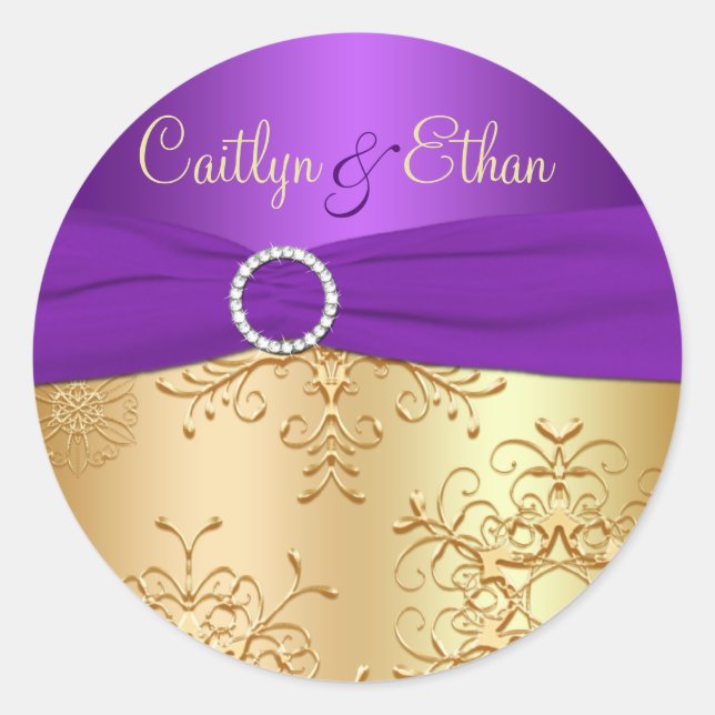 Purple and Gold Snowflakes Wedding Sticker (Front)