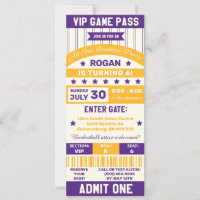 Purple and Gold Sports Team Ticket Birthday Party