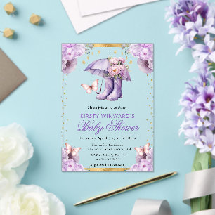 Purple and Gold Spring Umbrella Baby Shower Acrylic Invitations