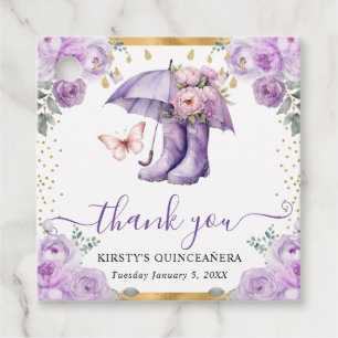 Purple and Gold Spring Umbrella Quinceanera Favour Tags