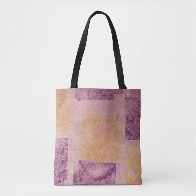 Purple and Gold Square Design Tote Bag (Front)