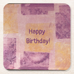 Purple and Gold Square Gel Print Paper Coaster