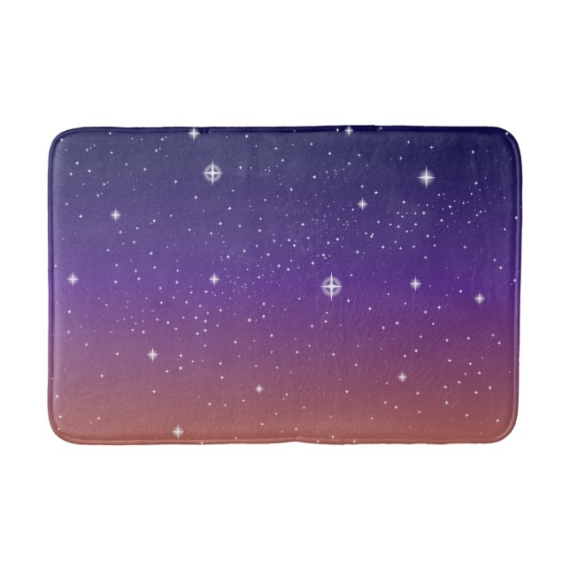 Purple and Gold Starry Sunset Sky Bath Mat (Front)