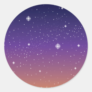 Purple and Gold Starry Sunset Sky Classic Round Sticker