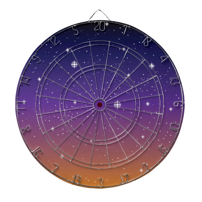 Purple and Gold Starry Sunset Sky Dartboard (Front)