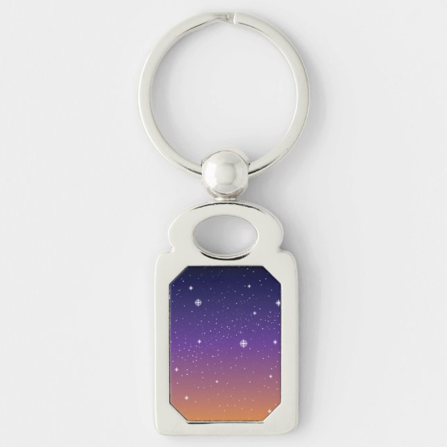 Purple and Gold Starry Sunset Sky Key Ring (Front)