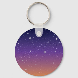 Purple and Gold Starry Sunset Sky Key Ring