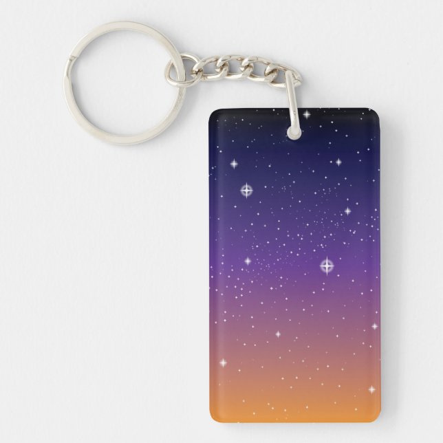 Purple and Gold Starry Sunset Sky Key Ring (Front)