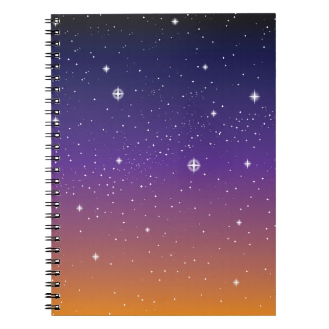 Purple and Gold Starry Sunset Sky Notebook (Front)