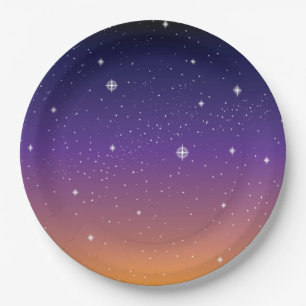 Purple and Gold Starry Sunset Sky Paper Plate