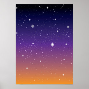 Purple and Gold Starry Sunset Sky Poster