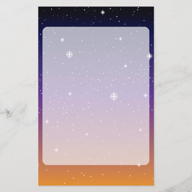 Purple and Gold Starry Sunset Sky Stationery (Front)