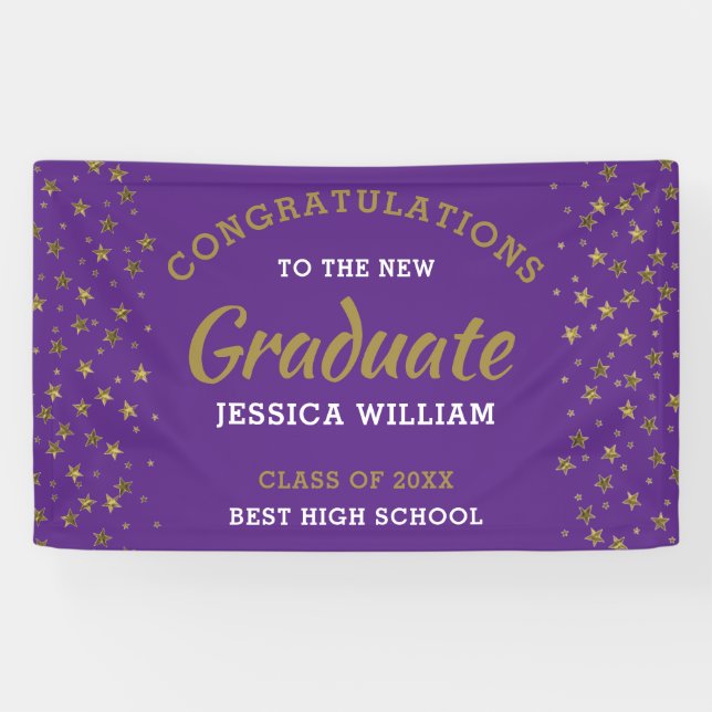Purple And Gold Stars Congrats Grad Graduation2022 Banner (Horizontal)