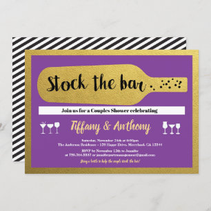 Purple and gold stock the bar invitation glam
