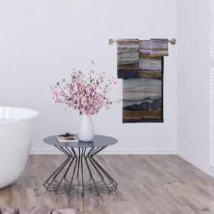 Purple and Gold Striped Modern Bath Towel Set