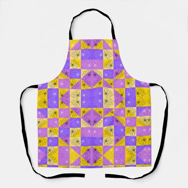 Purple and gold summer floral seamless pattern apron (Front)