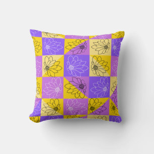 Purple and gold summer floral seamless pattern cushion