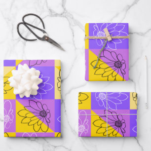 Purple and gold summer floral seamless pattern wrapping paper sheet