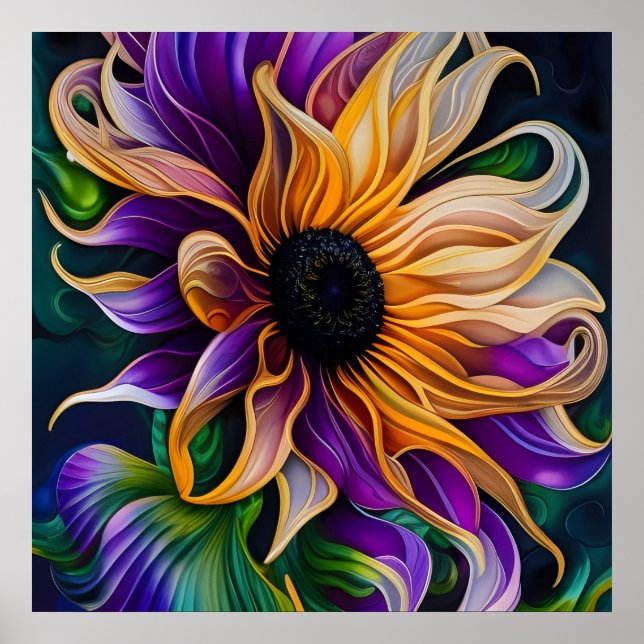 Purple and Gold Sunflower Art Poster (Front)