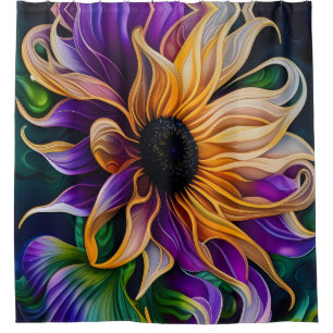 Purple and Gold Sunflower Art Shower Curtain
