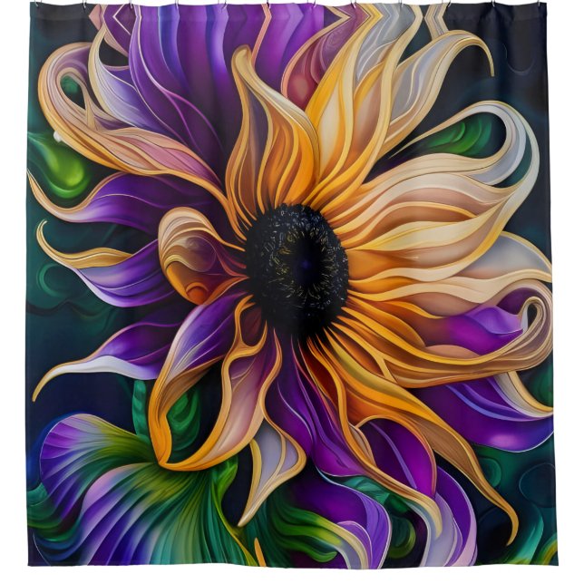 Purple and Gold Sunflower Art Shower Curtain (Front)