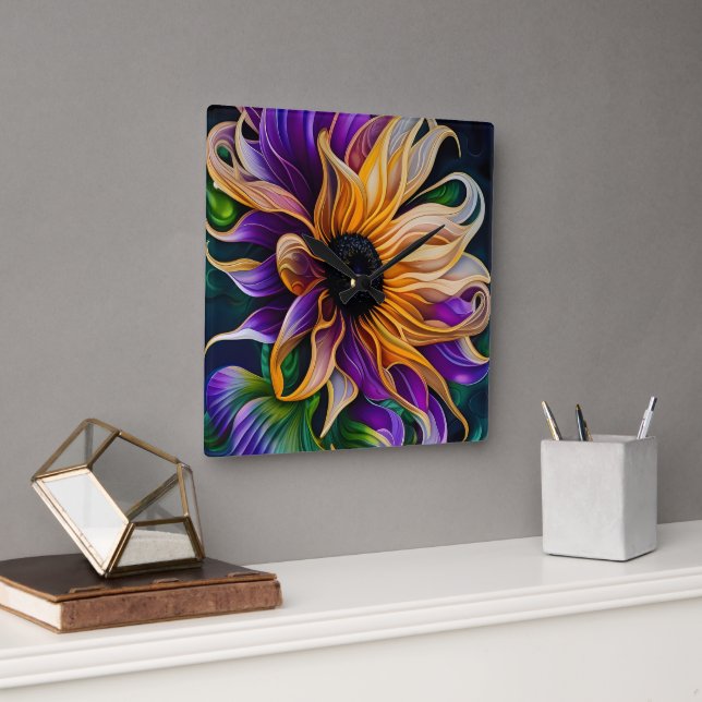 Purple and Gold Sunflower  Square Wall Clock (Office)