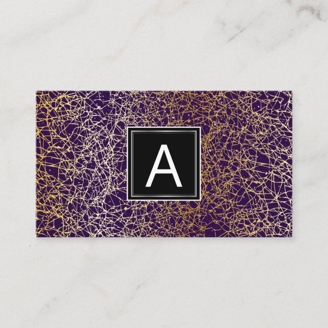 Purple and Gold Texture | Modern Business Card (Front)