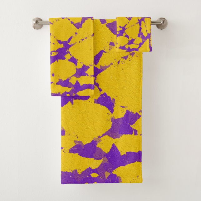Purple and Gold Tie Dye Bath Towel Set (Insitu)
