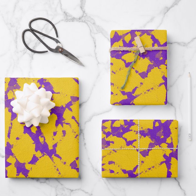 Purple and Gold Tie Dye Wrapping Paper Sheet (Front)
