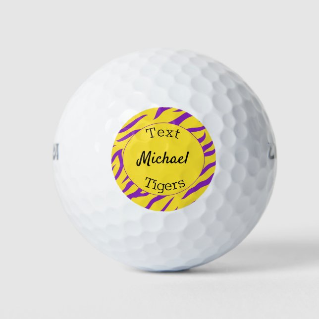 Purple and Gold Tiger Stripe Custom Golf Balls (Front)
