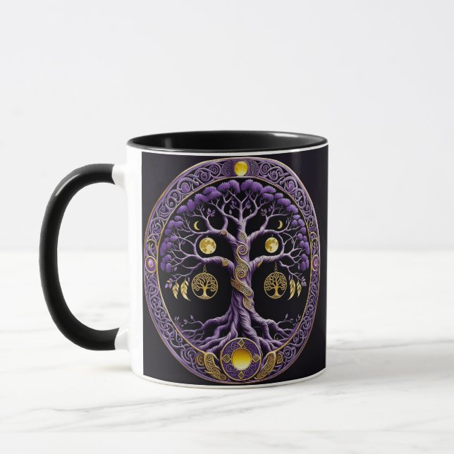 Purple and Gold Tree of Life Mandala Mug (Left)