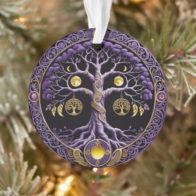 Purple and Gold Tree of Life Mandala Ornament (Tree)