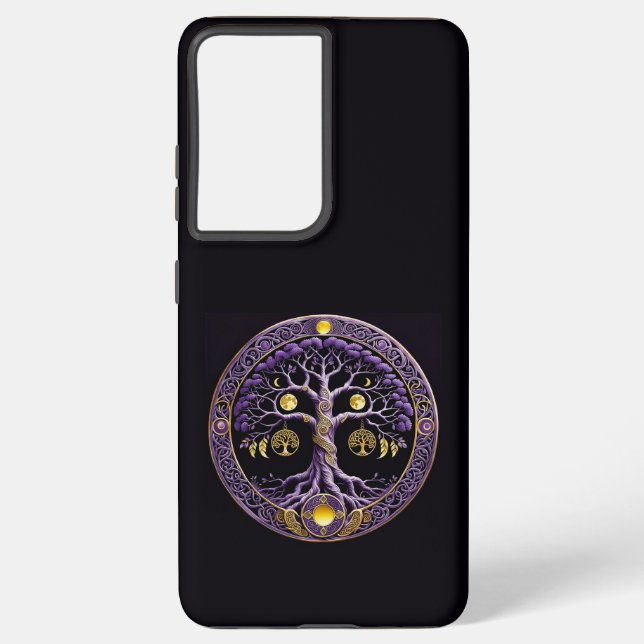Purple and Gold Tree of Life Mandala Samsung Galaxy S21+ Case (Back)