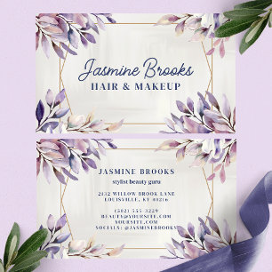 Purple and Gold Trendy Botanical Leaves Business Card