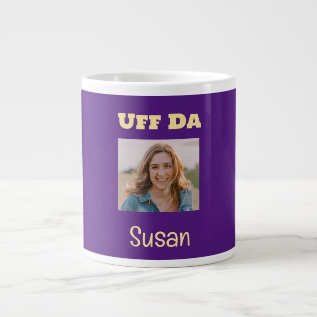 Purple and Gold Uff Da Custom Photo Large Coffee Mug (Front)