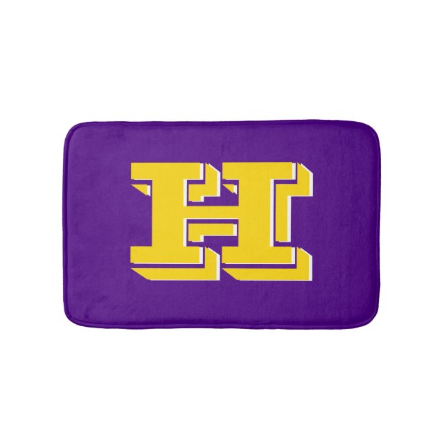 Purple and Gold Varsity Letter Style Monogram Bath Mat (Front)