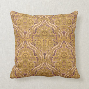 Purple and Gold Victorian Floral Damask Cushion