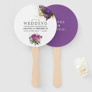 Purple and Gold Vintage Chic Wedding Favour Hand Fan