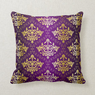 Purple and gold vintage damask pattern cushion