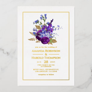 Purple and Gold Vintage  Floral Wedding Foil Invit