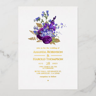 Purple and Gold Vintage  Floral Wedding Foil Invit
