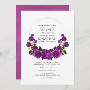 Purple and Gold Vintage Floral Wedding Invitation