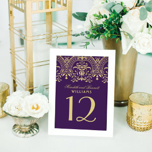 Purple and Gold Vintage Glamour Wedding Monogram Table Number